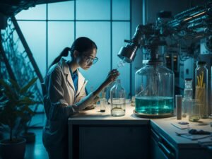A Journey into the Depths of Scientific Inquiry 2 lovely little girl scientist enjoy excite examine color chemical laboratory by using d